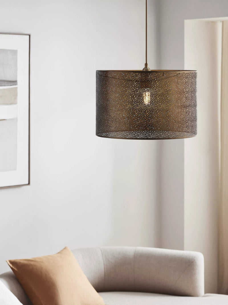 John Lewis etched drum lampshade antique brass 40cm, imported from the UK