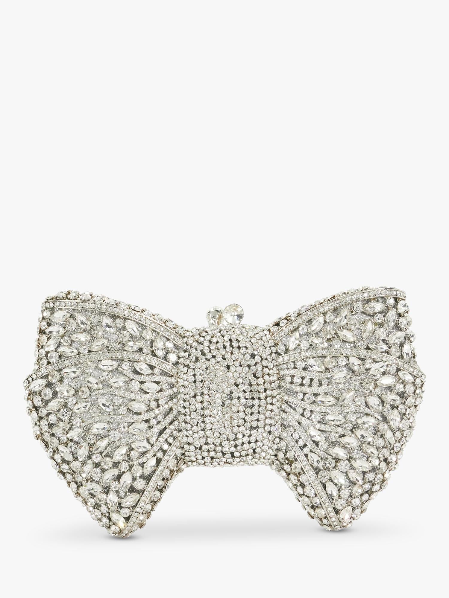 Dune London embellished bow clutch bag silver - British product