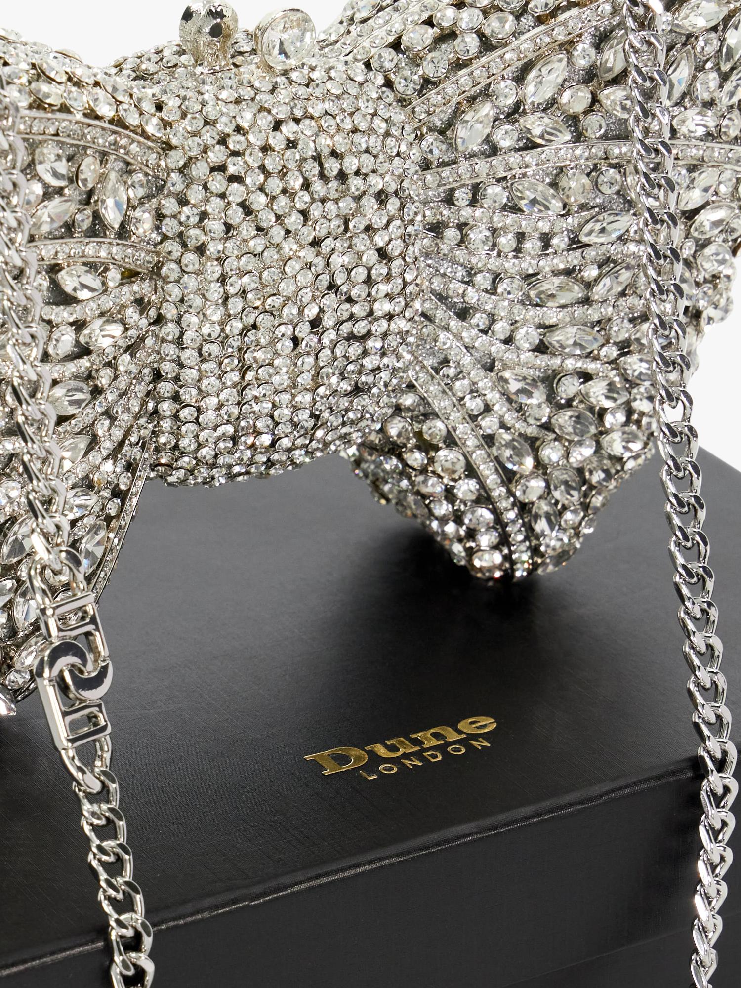 Dune London embellished bow clutch bag silver - British product