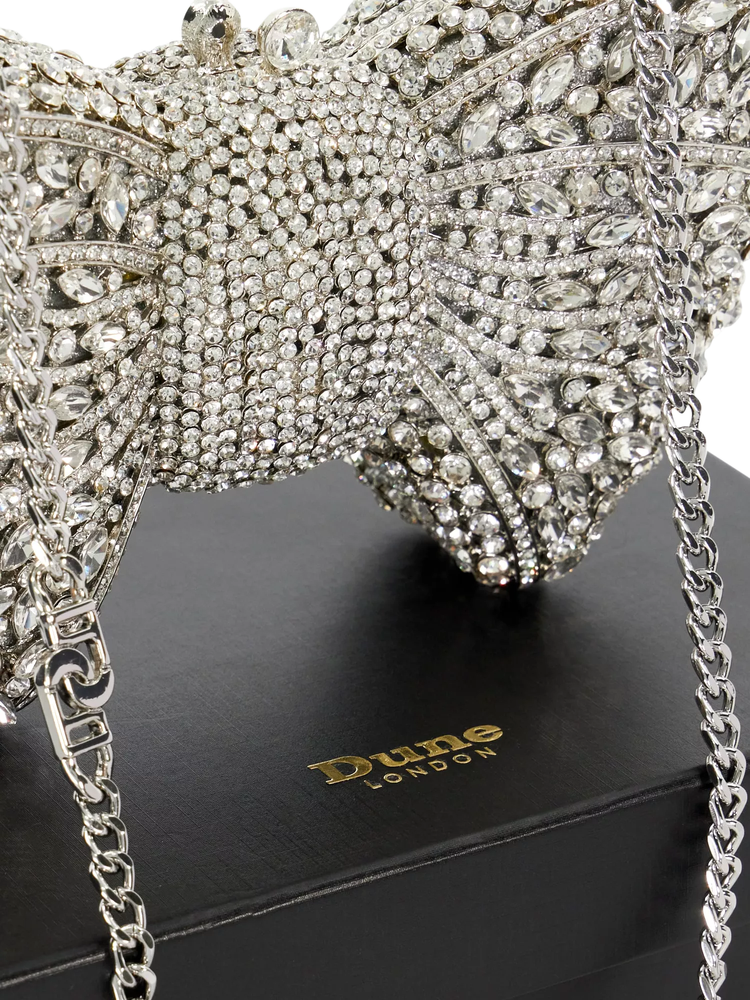 Dune London embellished bow clutch bag silver - British product