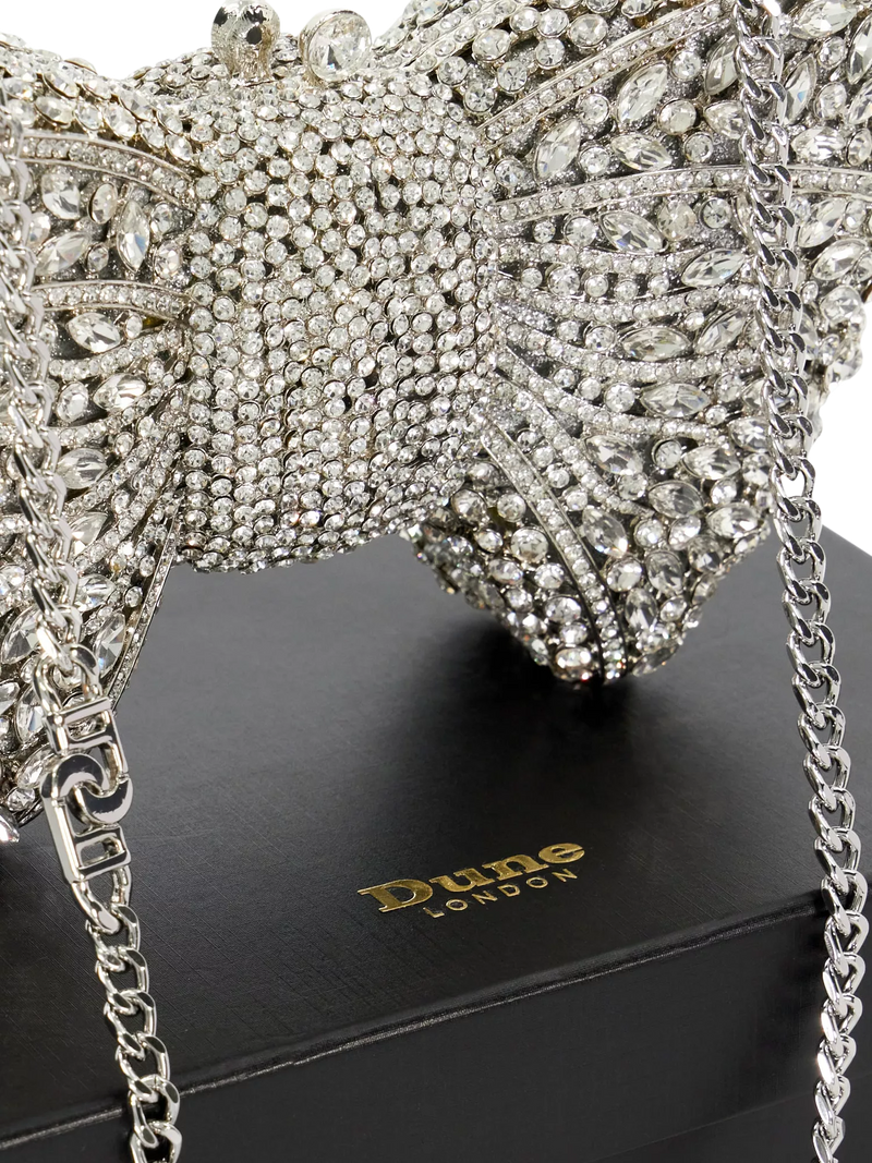 Dune London embellished bow clutch bag silver - British product