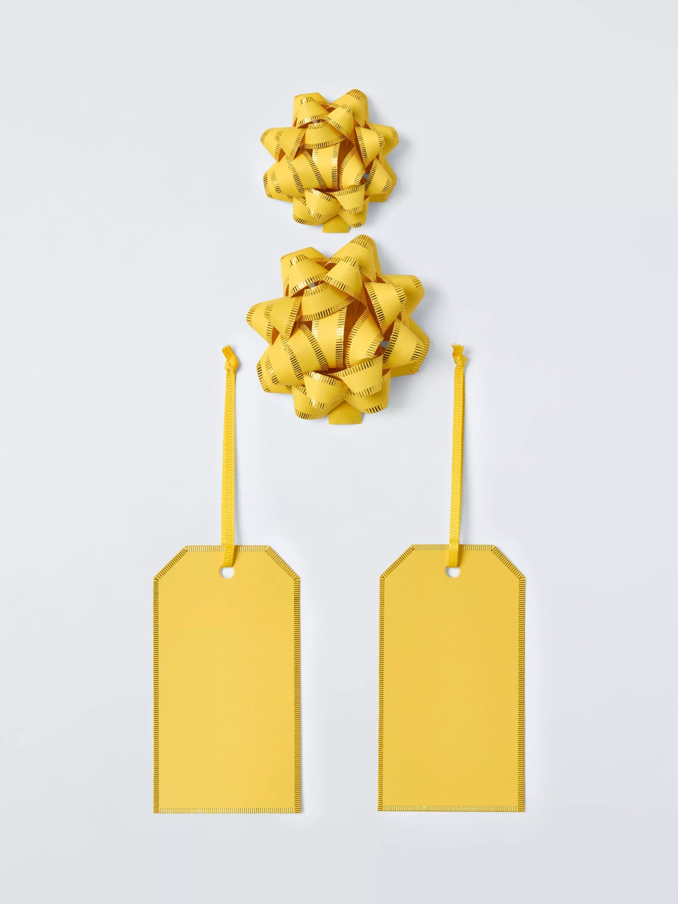 John Lewis paper bow and gift tag set yellow, imported from the UK