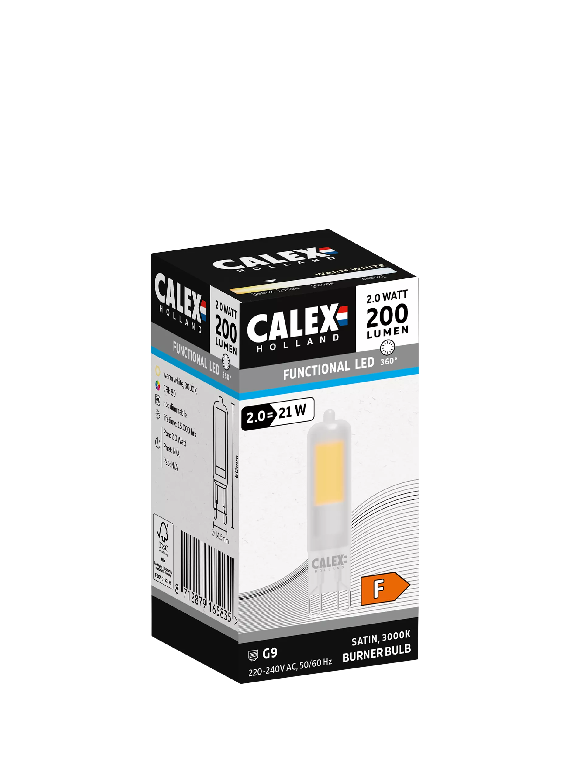 Calex 2W LED G9 capsule bulb clear, imported from the UK