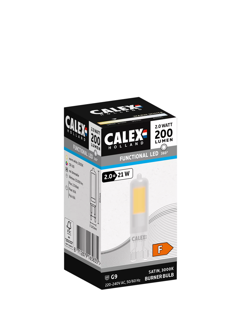 Calex 2W LED G9 capsule bulb clear, imported from the UK