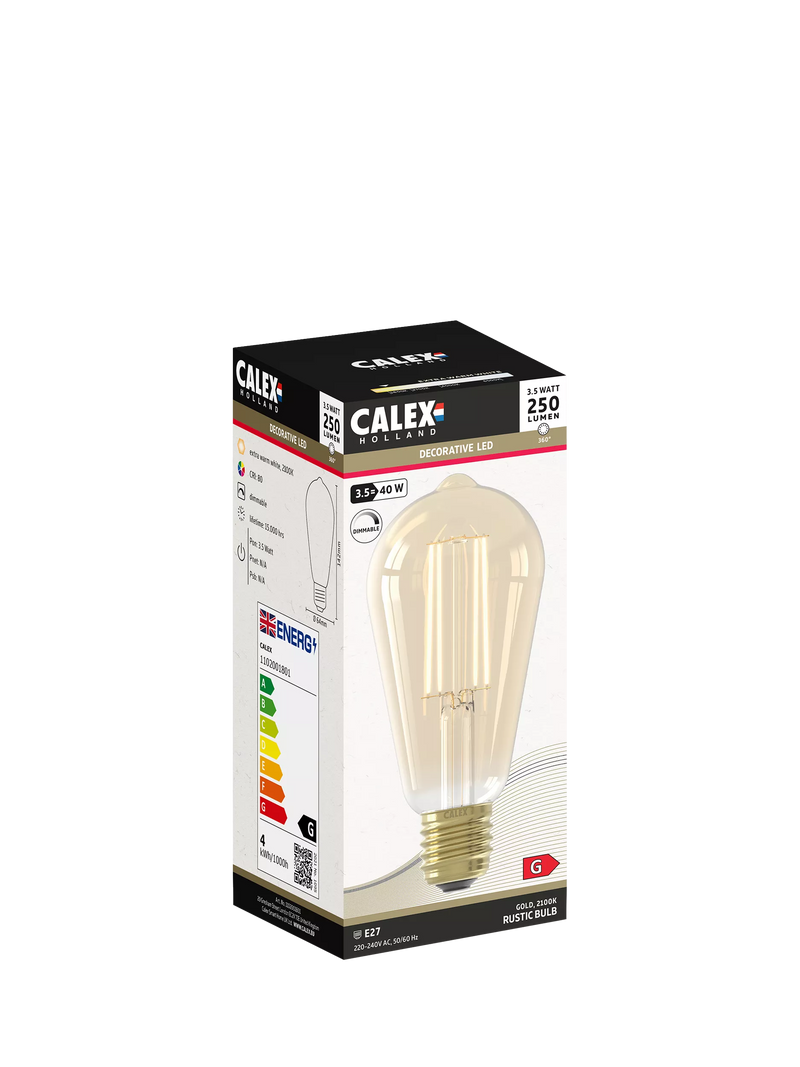 Calex decorative filament LED bulb gold tint E27, imported from the UK