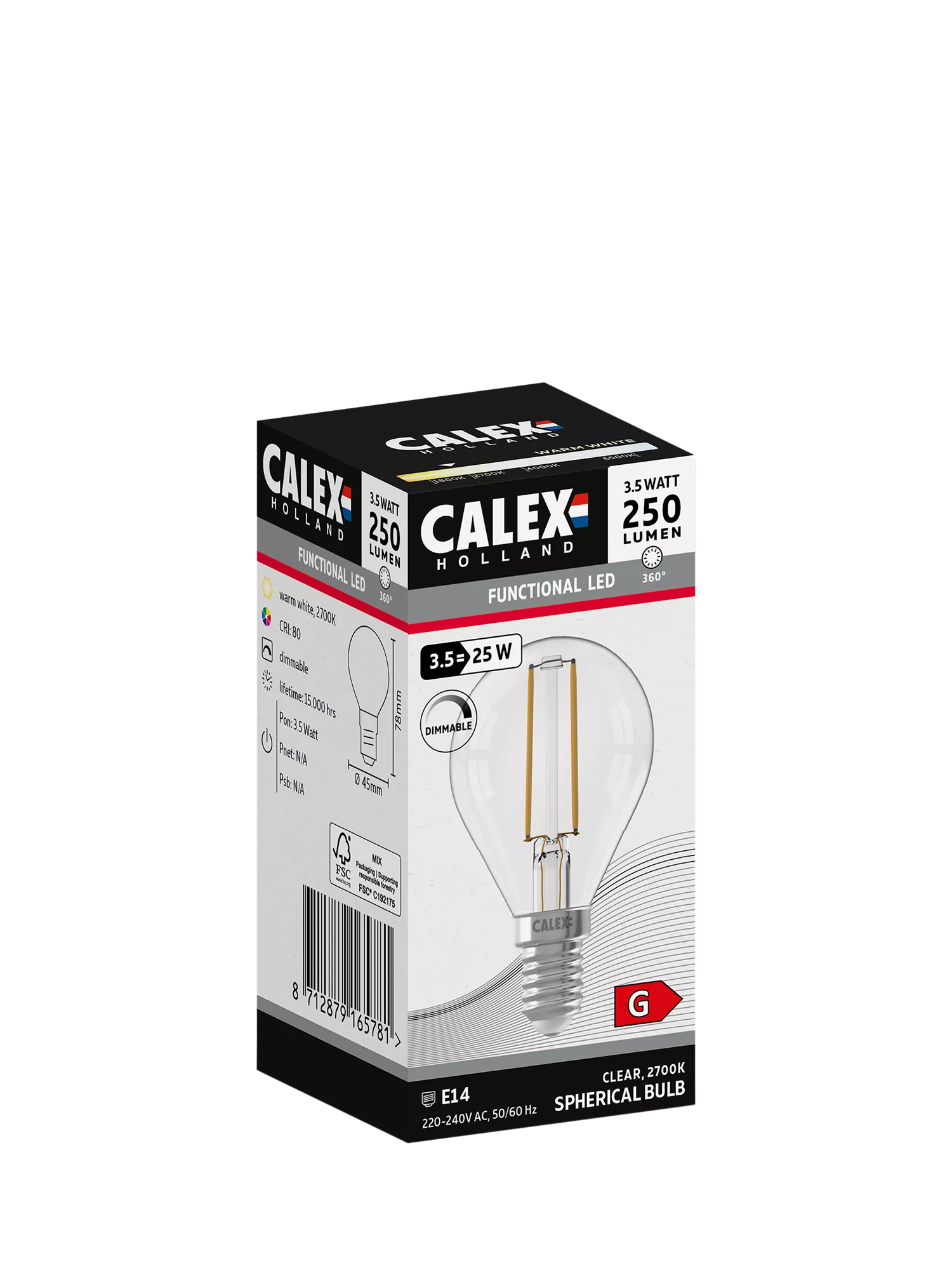 Calex LED E14 spherical bulb 3.5W clear - British product