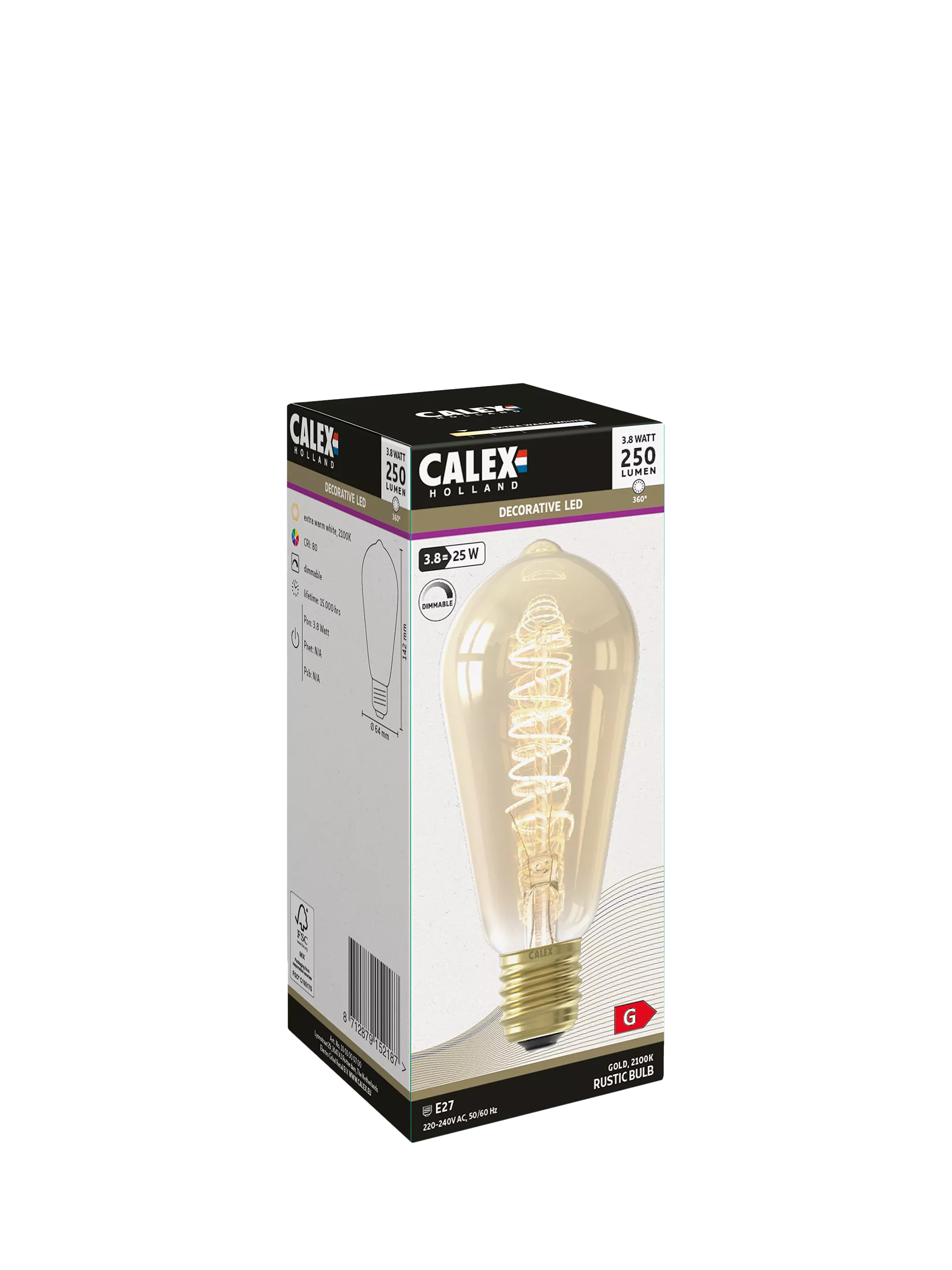 Calex 3.8W LED curly filament bulb E27 gold - British product
