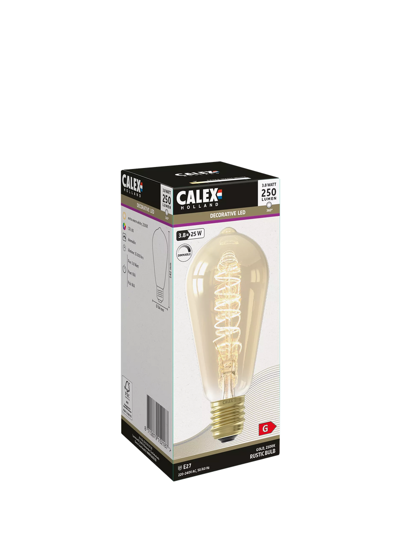 Calex 3.8W LED curly filament bulb E27 gold - British product
