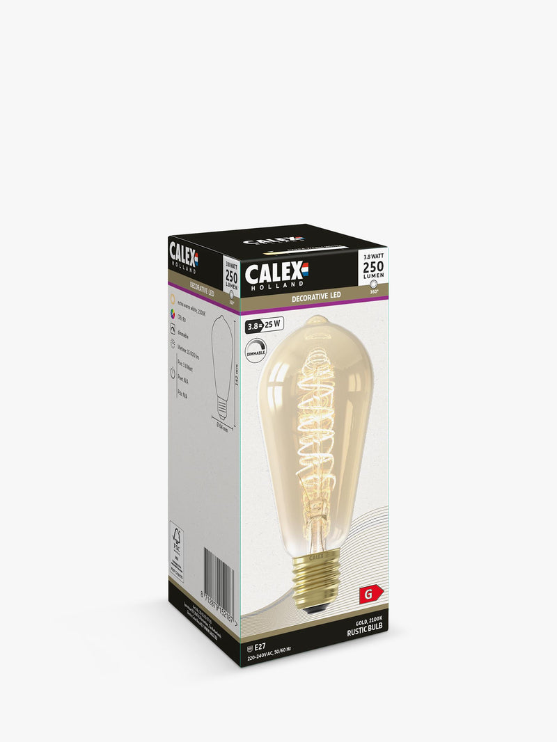Calex 3.8W LED curly filament bulb E27 gold - British product