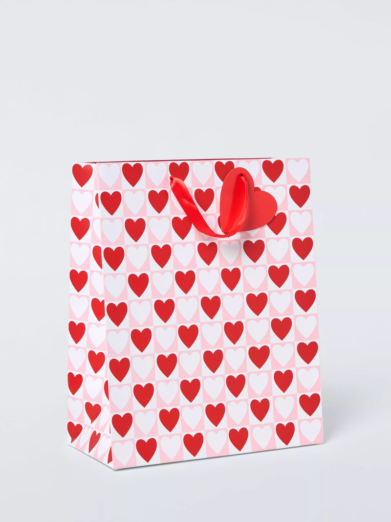 John Lewis Checked Hearts gift bag red, UK version