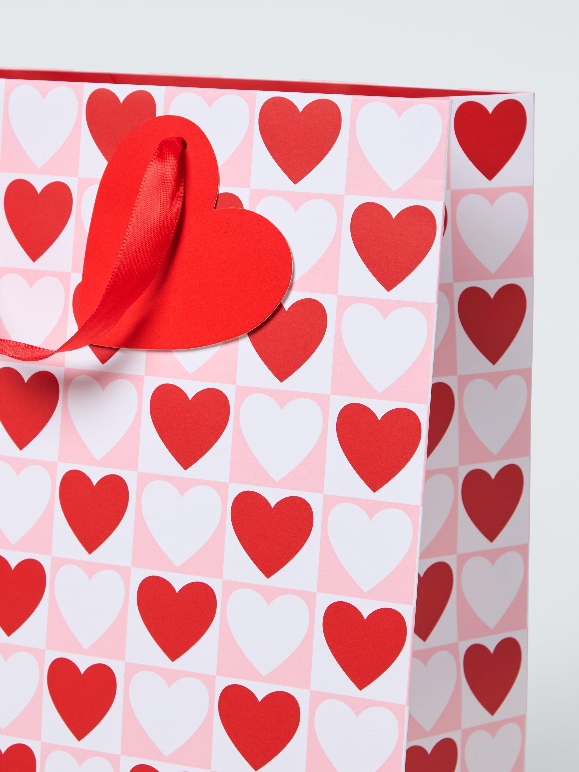 John Lewis Checked Hearts gift bag red, UK version