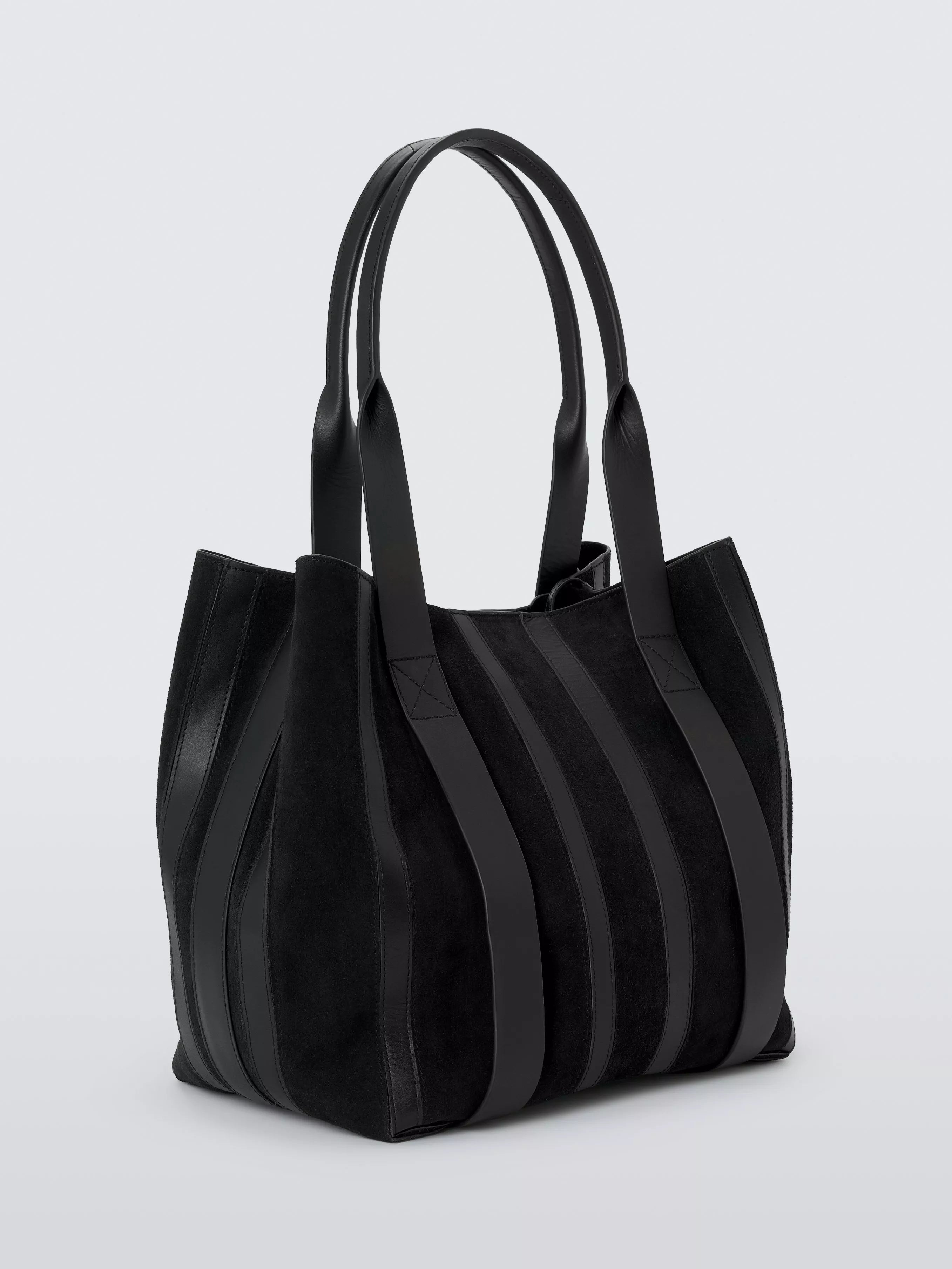 John Lewis Luxe Stripe Tote Bag Black suede leather - British product