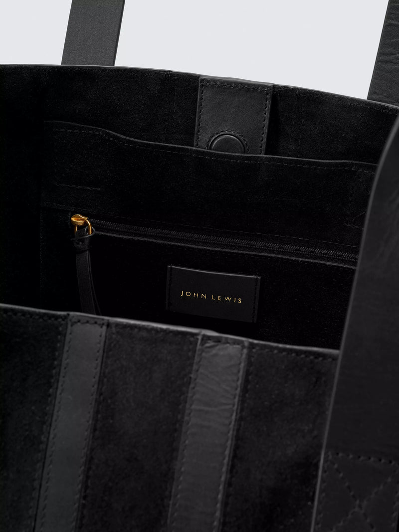 John Lewis Luxe Stripe Tote Bag Black suede leather - British product