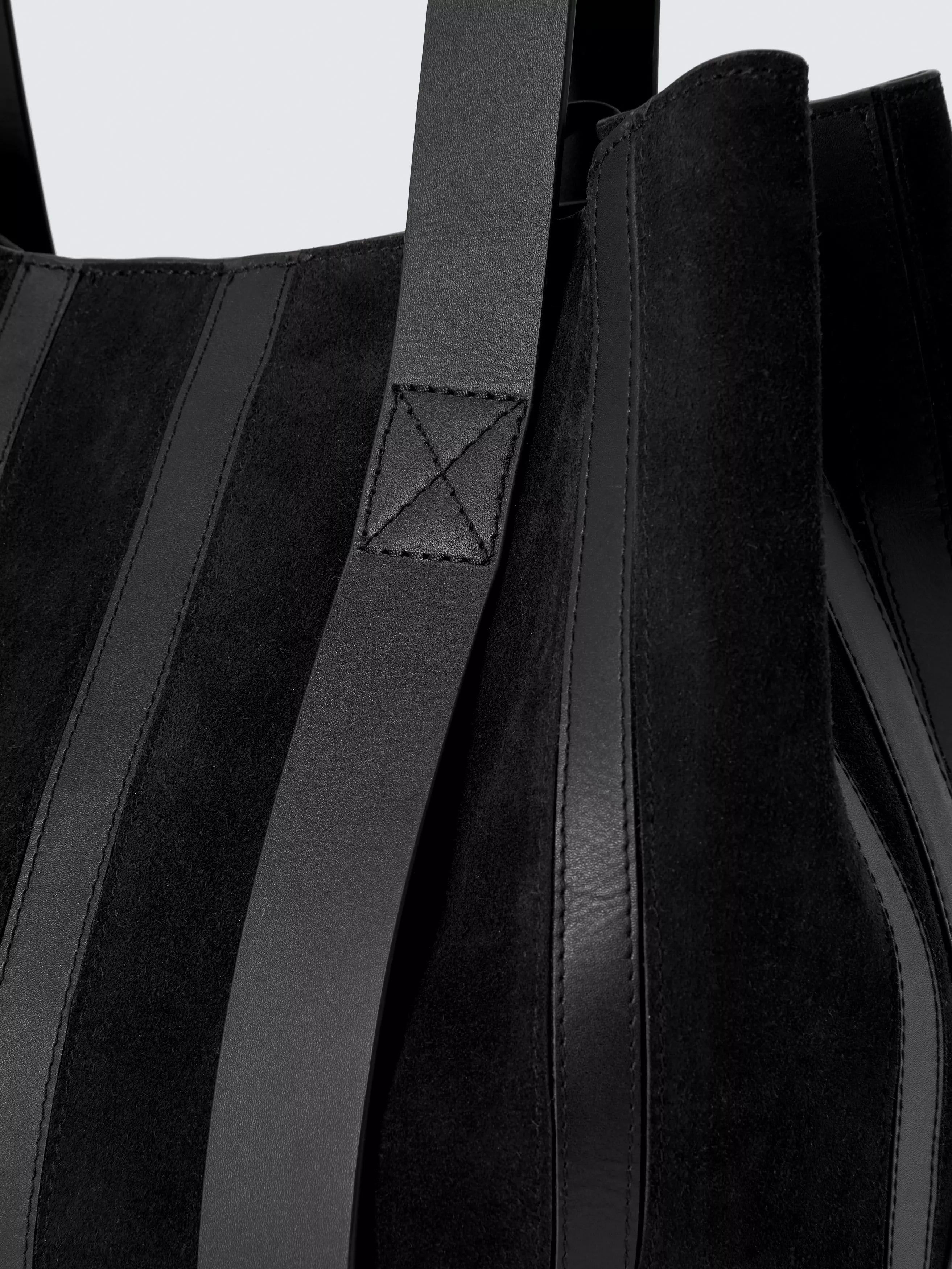 John Lewis Luxe Stripe Tote Bag Black suede leather - British product