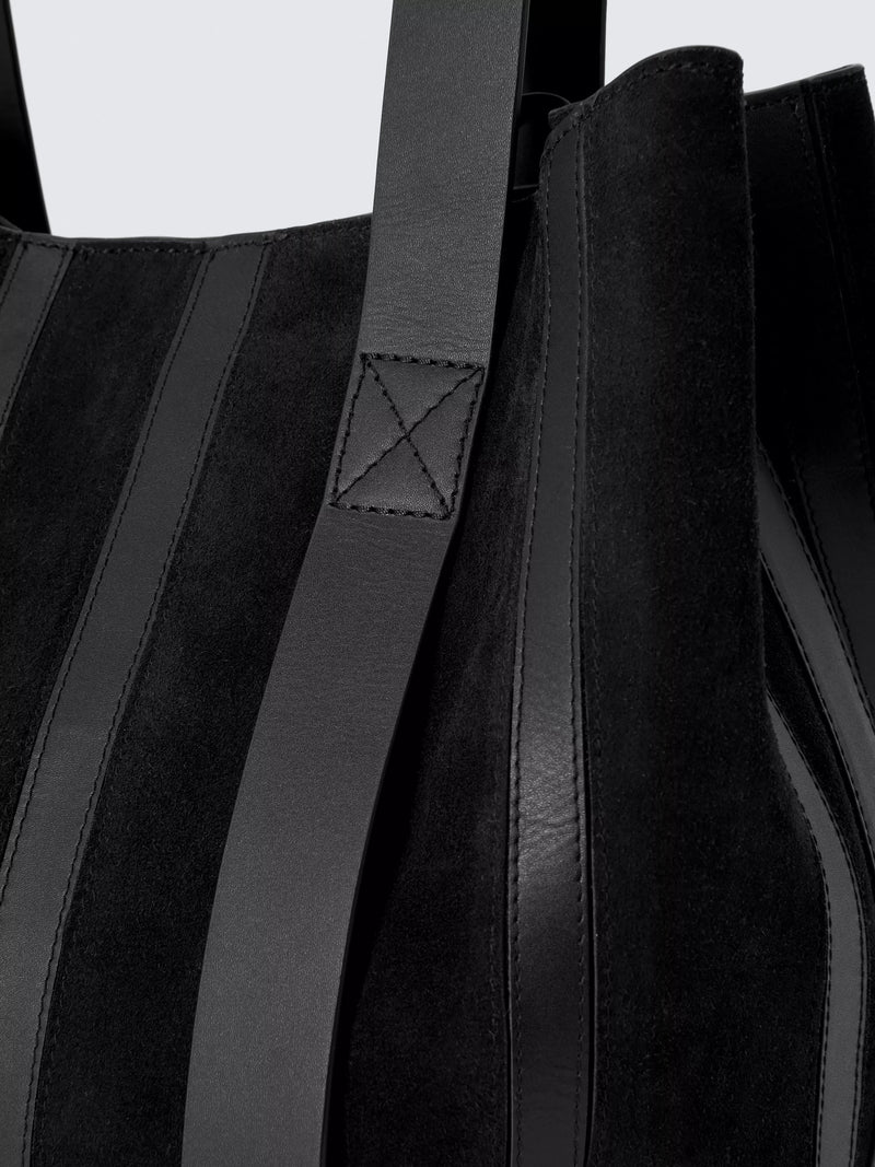 John Lewis Luxe Stripe Tote Bag Black suede leather - British product