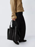 John Lewis Luxe Stripe Tote Bag Black suede leather - British product