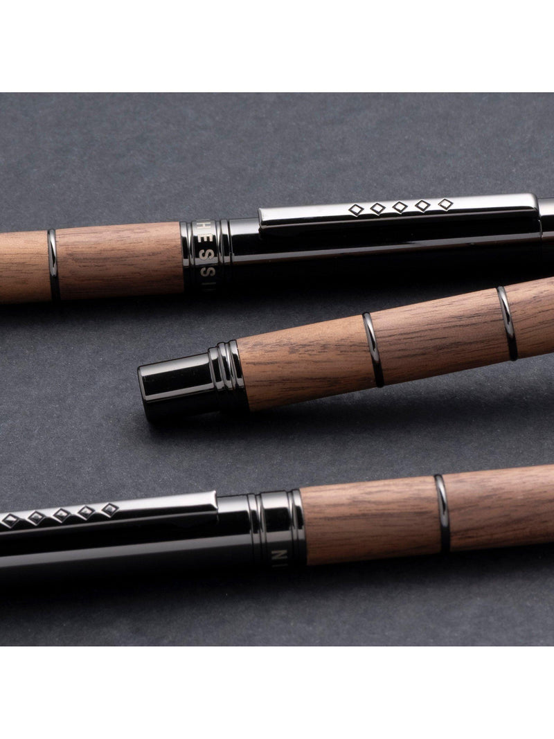 Tom Hessin Revolution Ballpoint Pen Rustic walnut wood gunmetal, imported from the UK