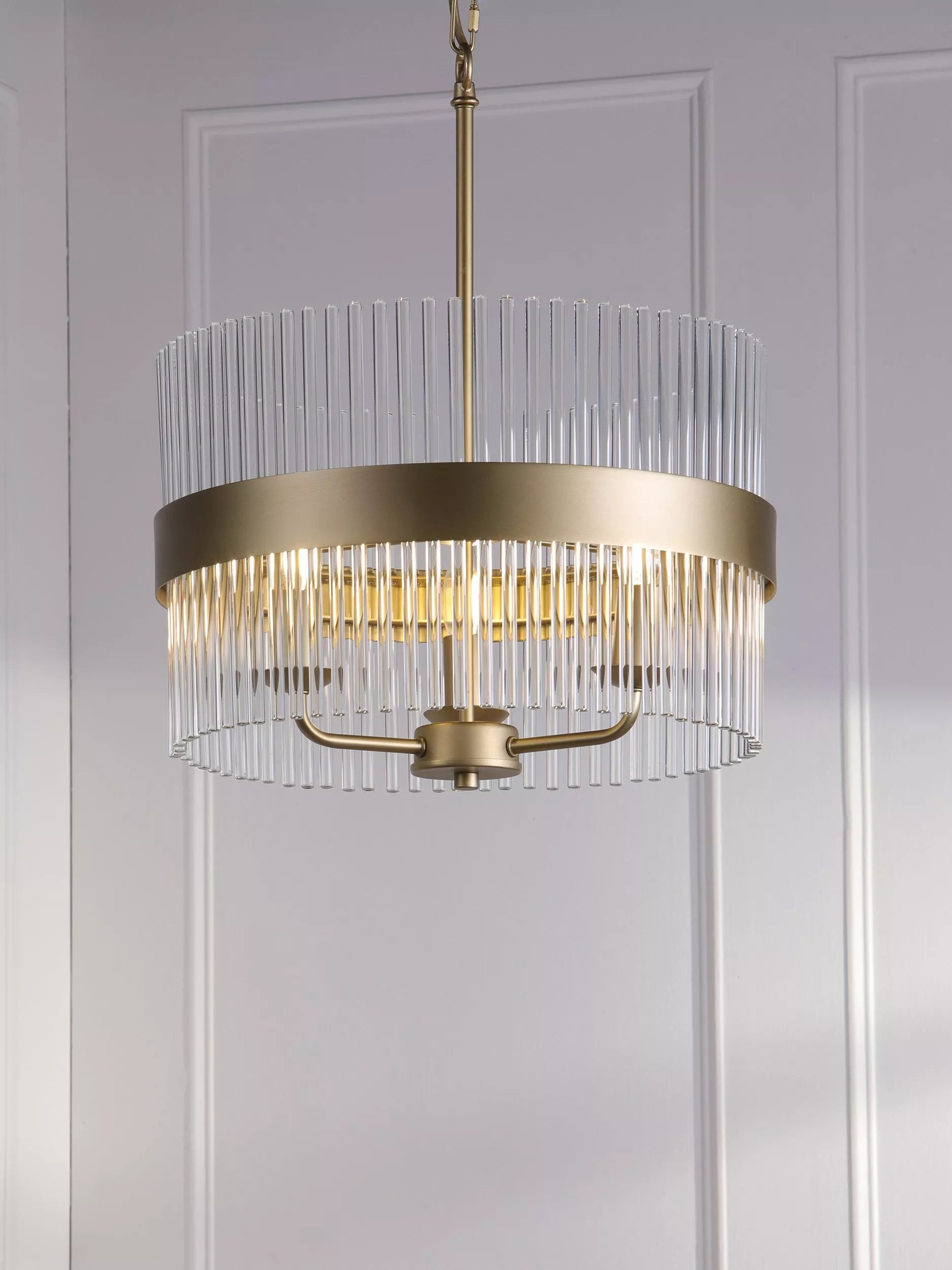 Laura Ashley Alexa pendant light antique brass 3 arm glass rod (British brand)