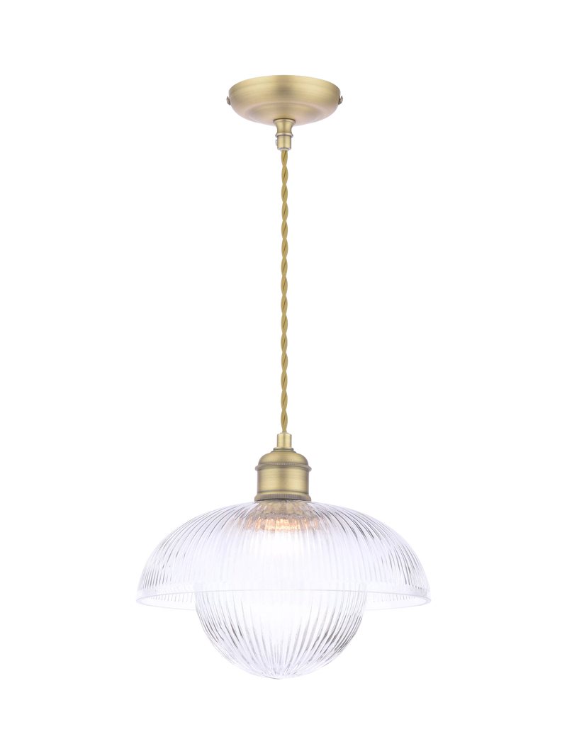 Laura Ashley ribbed glass pendant light antique brass, UK version