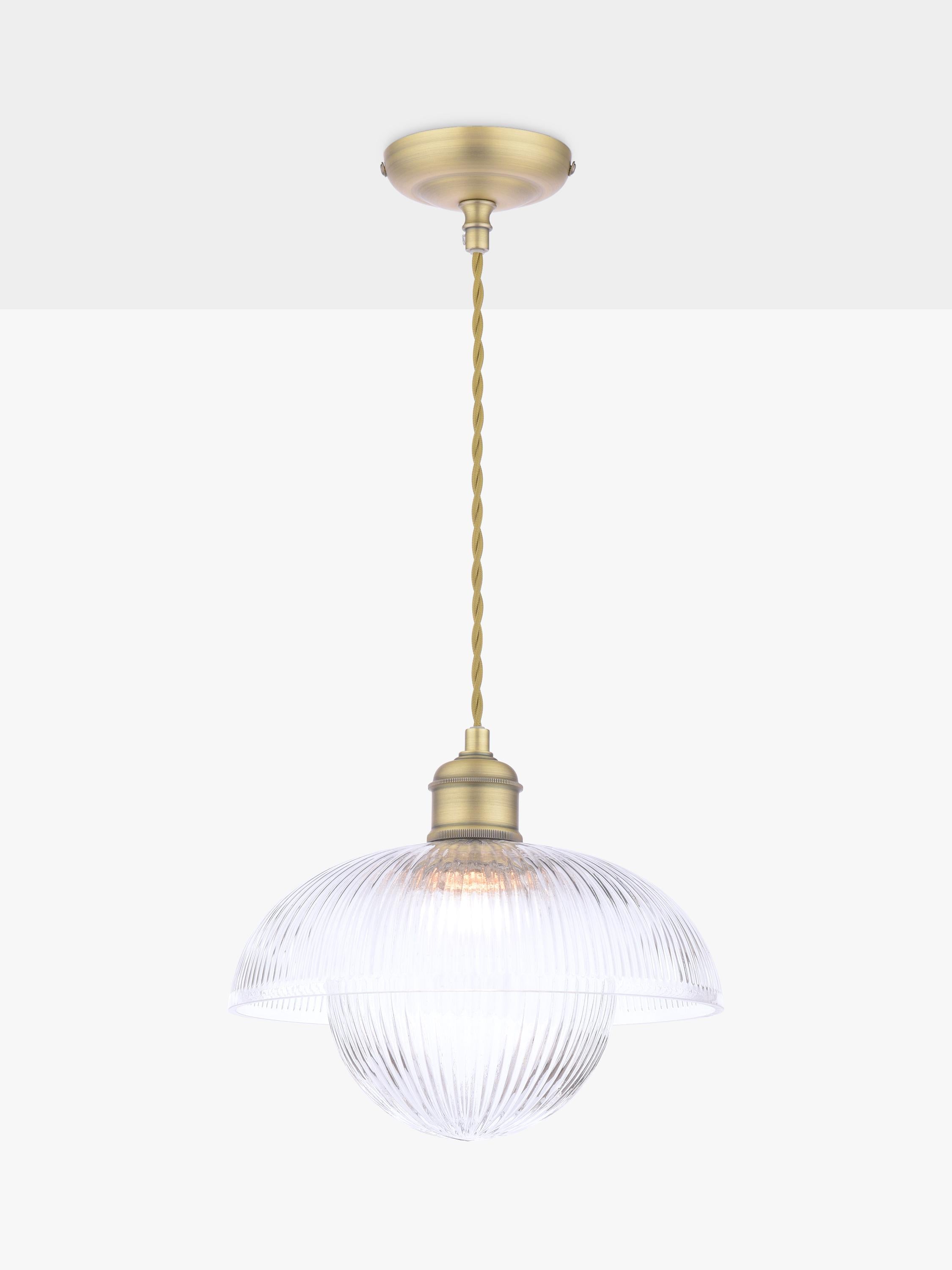 Laura Ashley ribbed glass pendant light antique brass, UK version