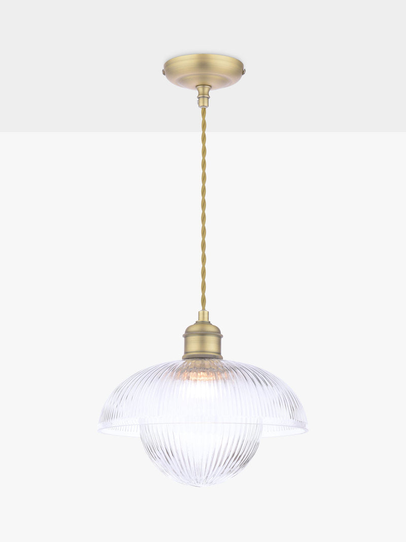 Laura Ashley ribbed glass pendant light antique brass, UK version