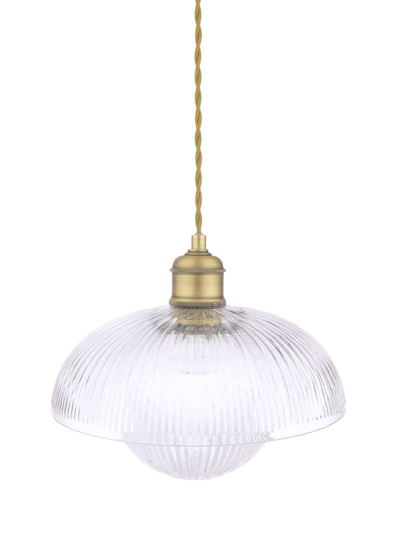 Laura Ashley ribbed glass pendant light antique brass, UK version