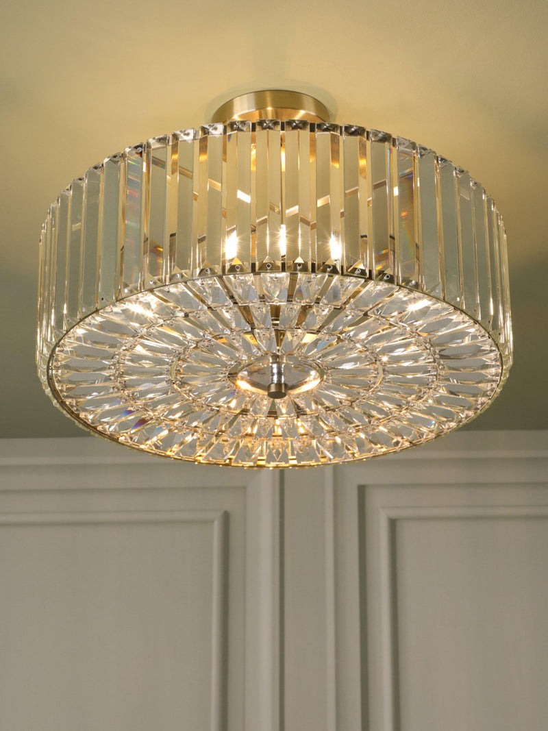 Laura Ashley Fernhurst semi-flush ceiling light antique brass cut glass - British product