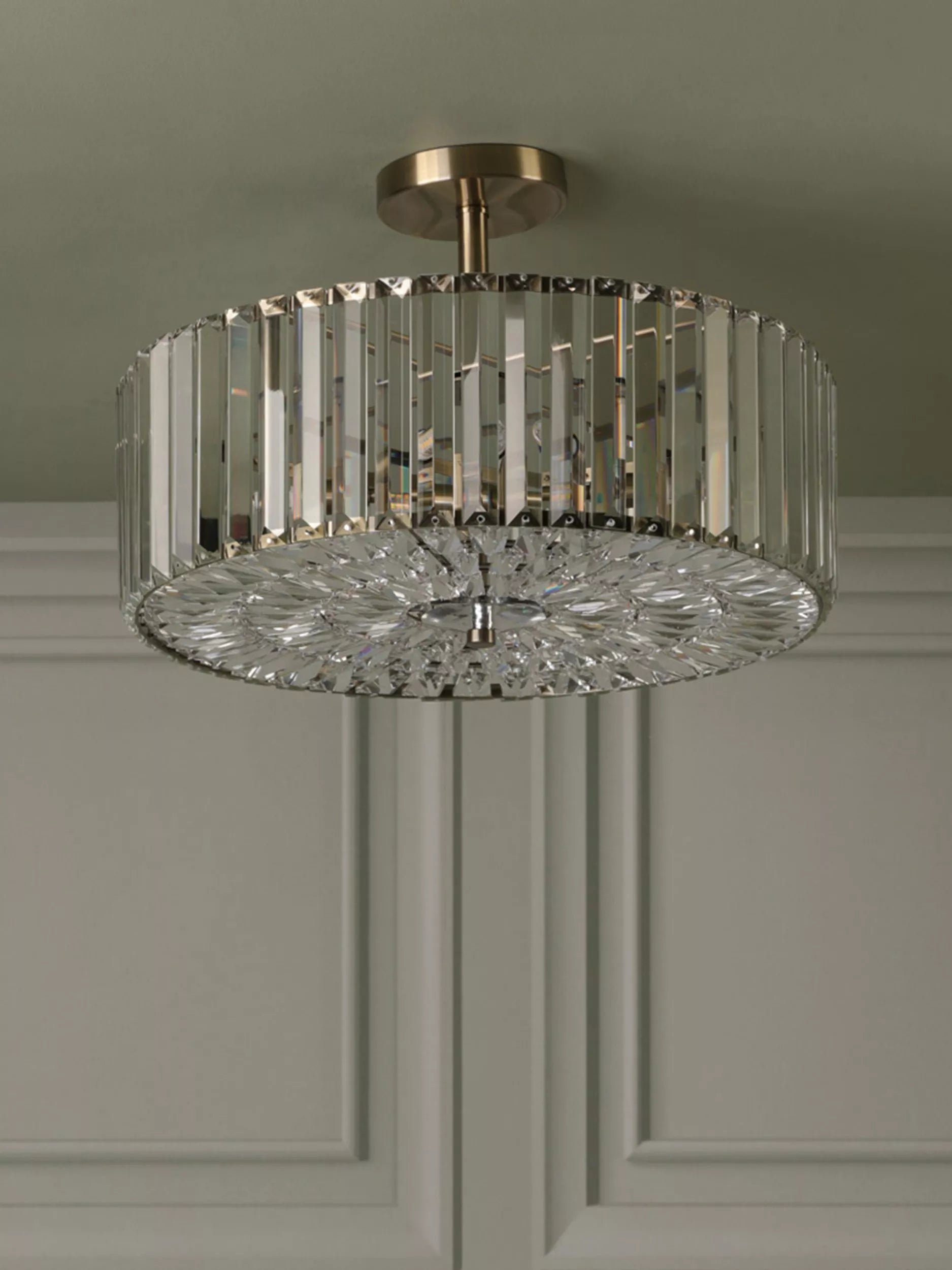 Laura Ashley Fernhurst semi-flush ceiling light antique brass cut glass - British product