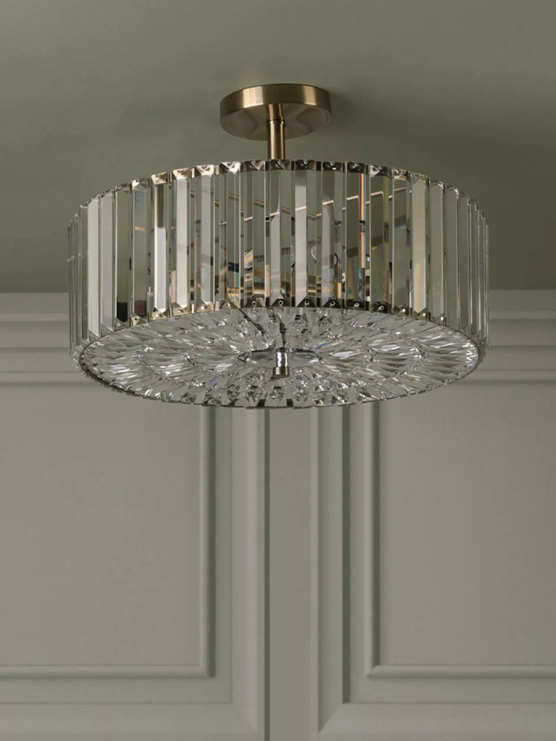 Laura Ashley Fernhurst semi-flush ceiling light antique brass cut glass - British product