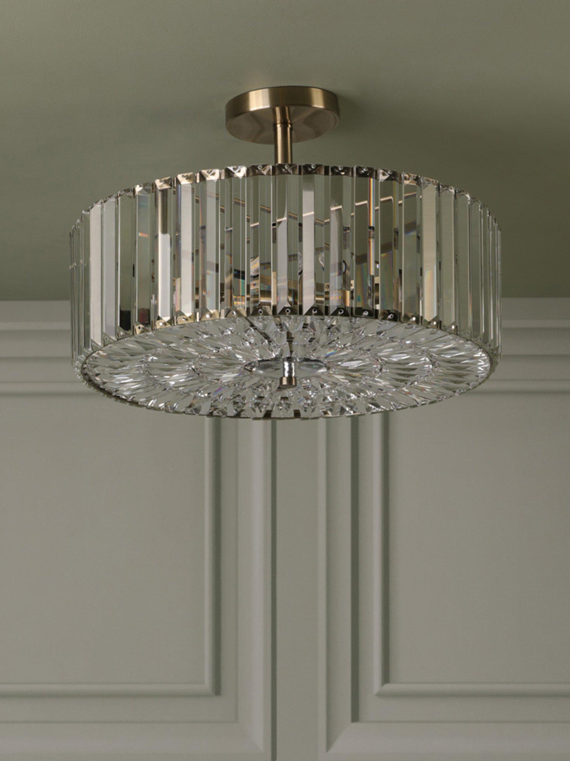 Laura Ashley Fernhurst semi-flush ceiling light antique brass cut glass - British product
