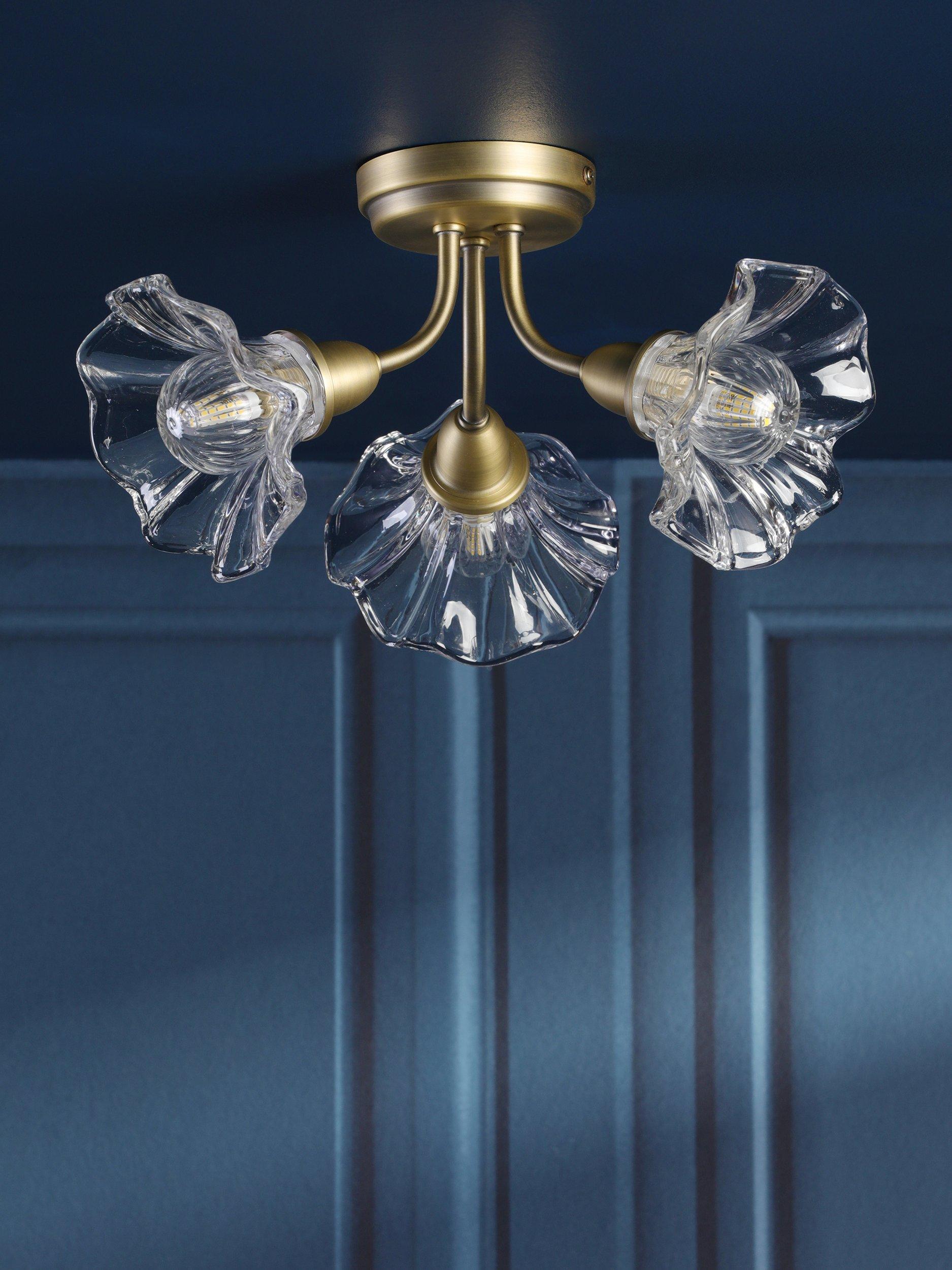 Laura Ashley Kerswell 3 arm glass shade flush ceiling light, imported from the UK