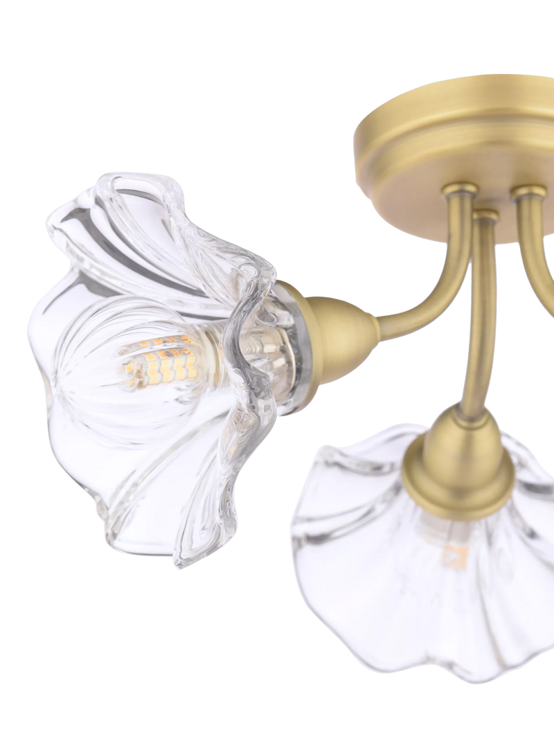 Laura Ashley Kerswell 3 arm glass shade flush ceiling light, imported from the UK