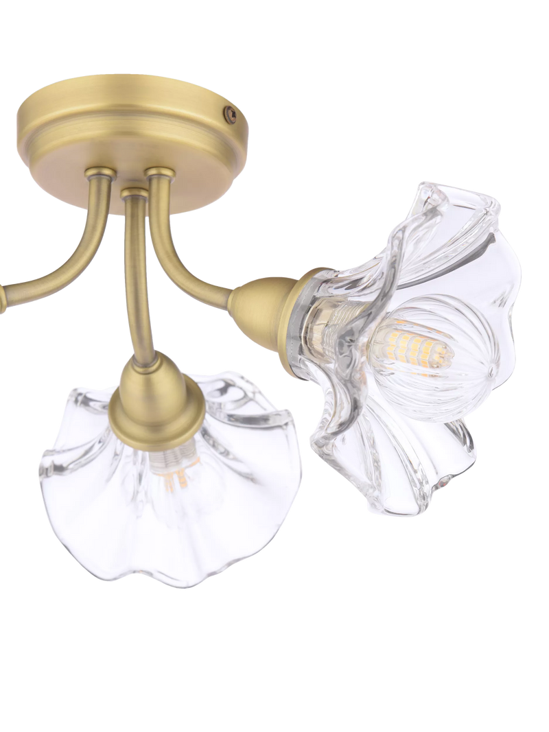 Laura Ashley Kerswell 3 arm glass shade flush ceiling light, imported from the UK