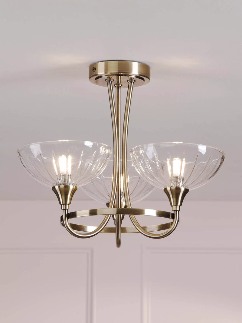 Laura Ashley flush ceiling light antique brass cut glass, imported from the UK
