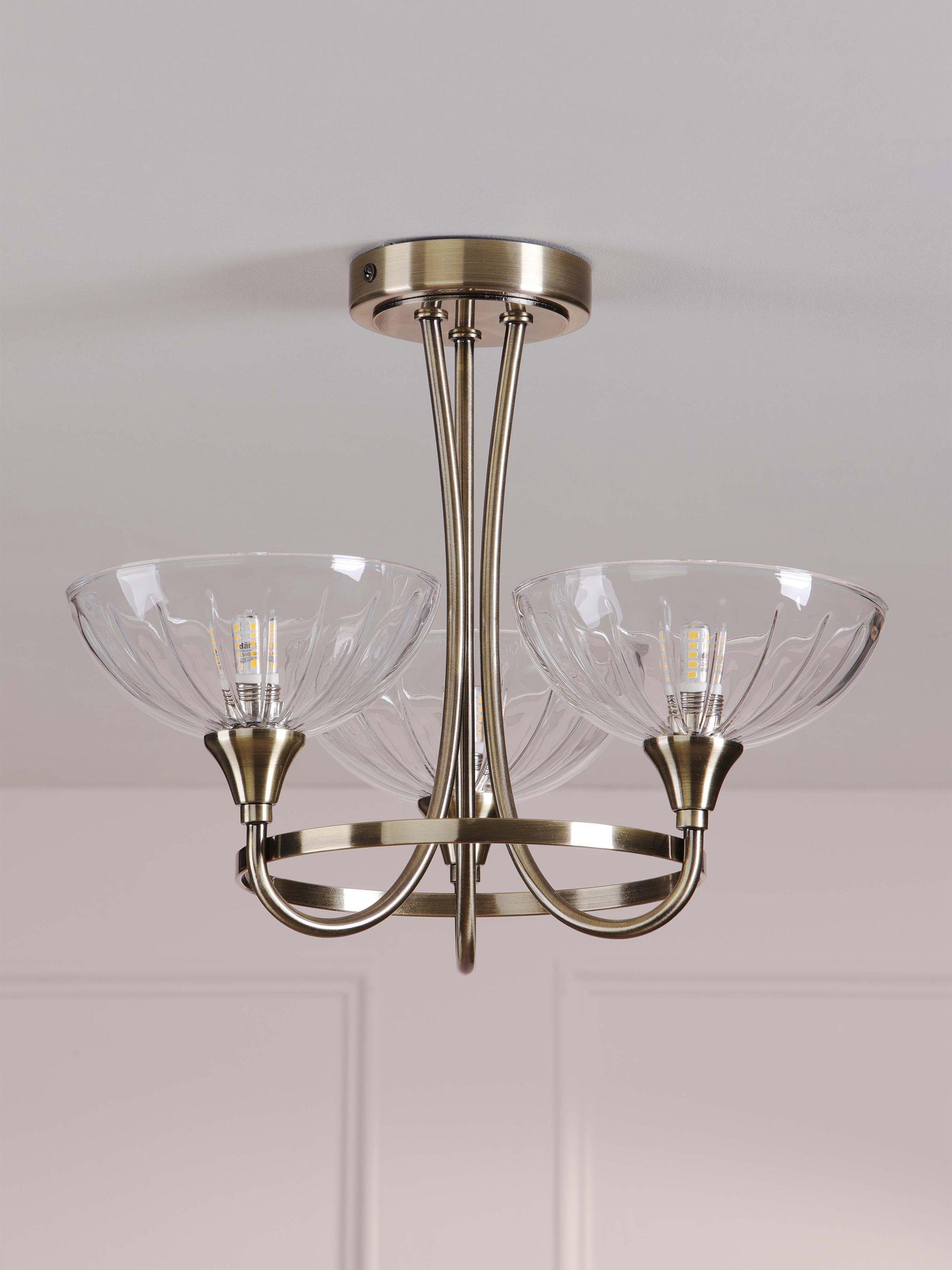 Laura Ashley flush ceiling light antique brass cut glass, imported from the UK