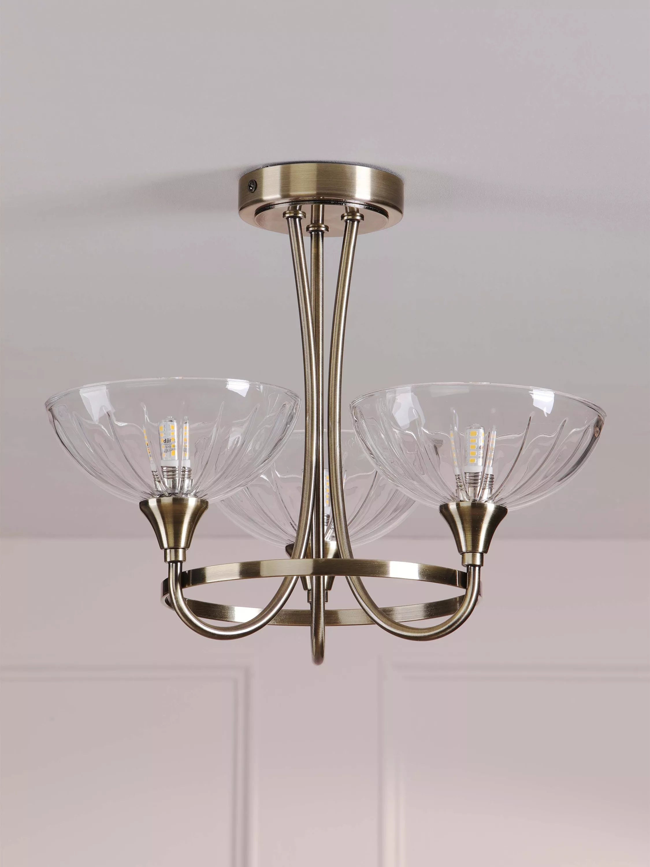 Laura Ashley flush ceiling light antique brass cut glass, imported from the UK