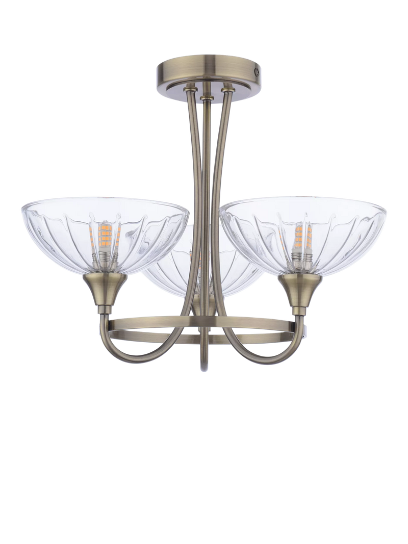 Laura Ashley flush ceiling light antique brass cut glass, imported from the UK