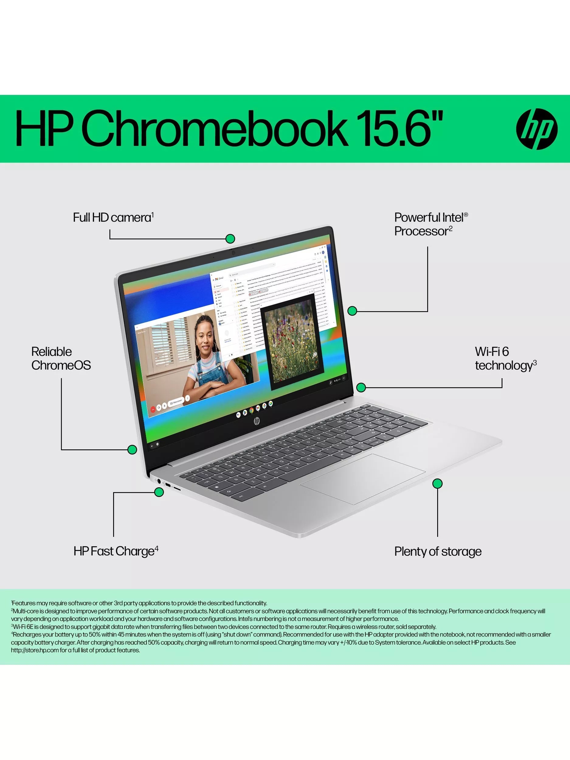 HP Chromebook Intel Core i3 laptop 8GB RAM 256GB storage (British brand)