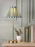 Laura Ashley Denwick pleat stripe table lamp olive green, imported from the UK
