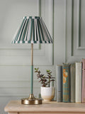 Laura Ashley Denwick pleat stripe table lamp olive green, imported from the UK