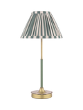 Laura Ashley Denwick pleat stripe table lamp olive green, imported from the UK