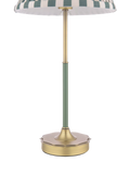 Laura Ashley Denwick pleat stripe table lamp olive green, imported from the UK