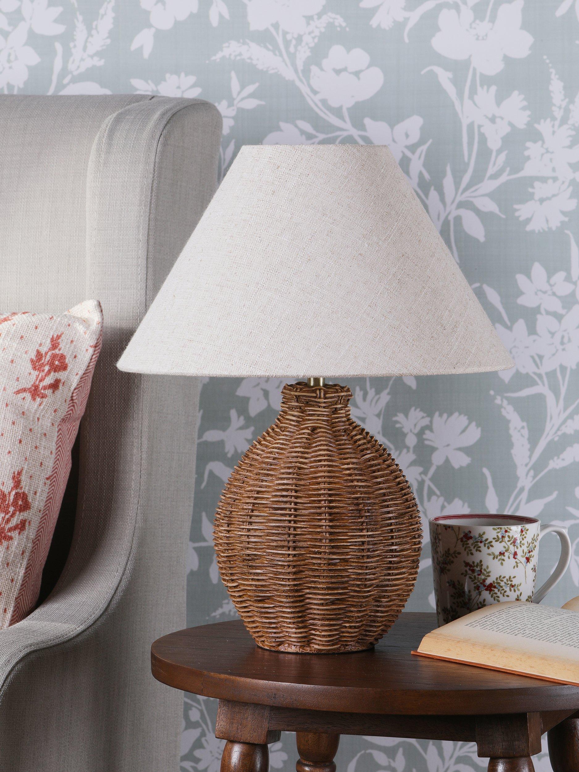Laura Ashley Fernhill rattan table lamp walnut stain, imported from the UK