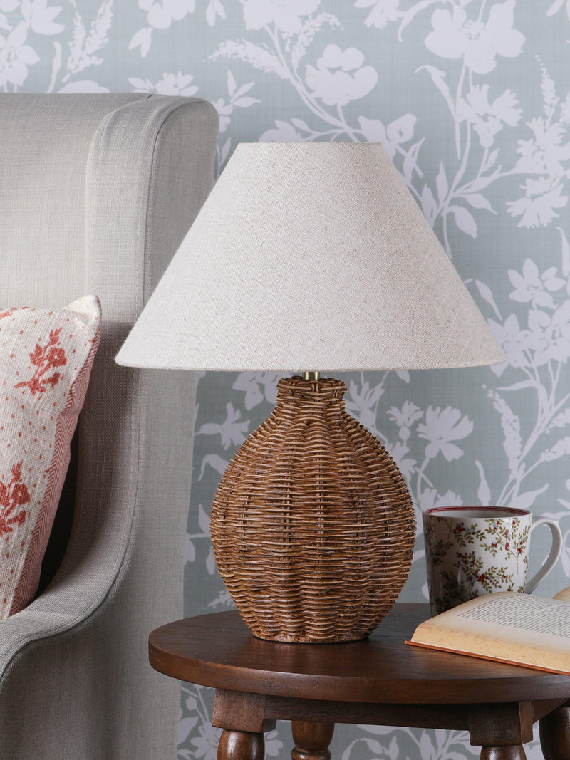 Laura Ashley Fernhill rattan table lamp walnut stain, imported from the UK