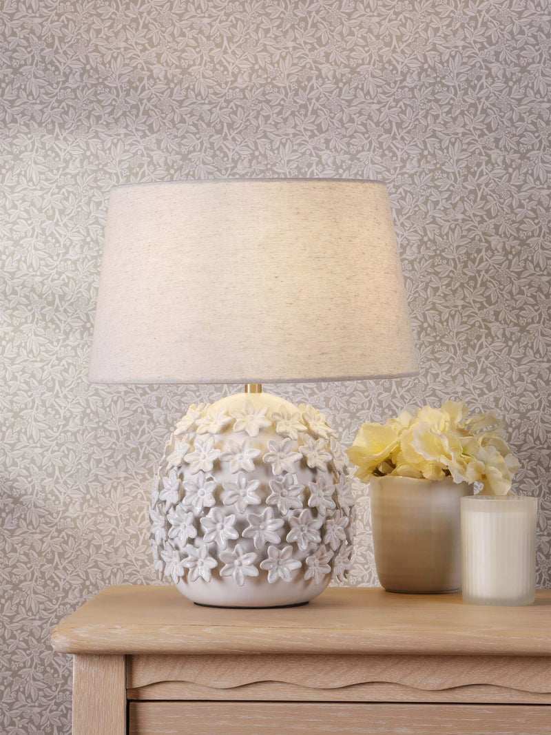Laura Ashley floral ceramic table lamp off white - British product