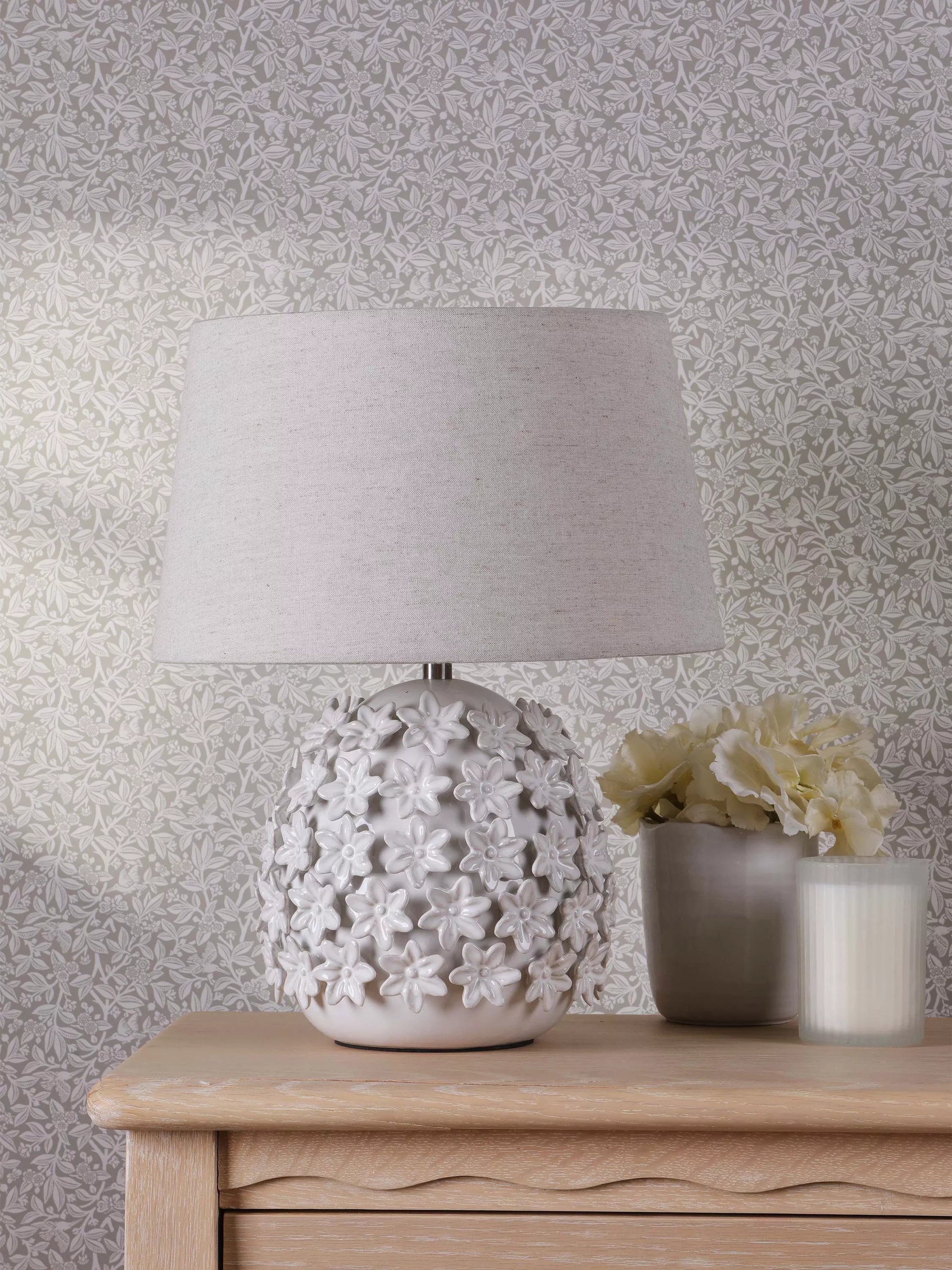 Laura Ashley floral ceramic table lamp off white - British product