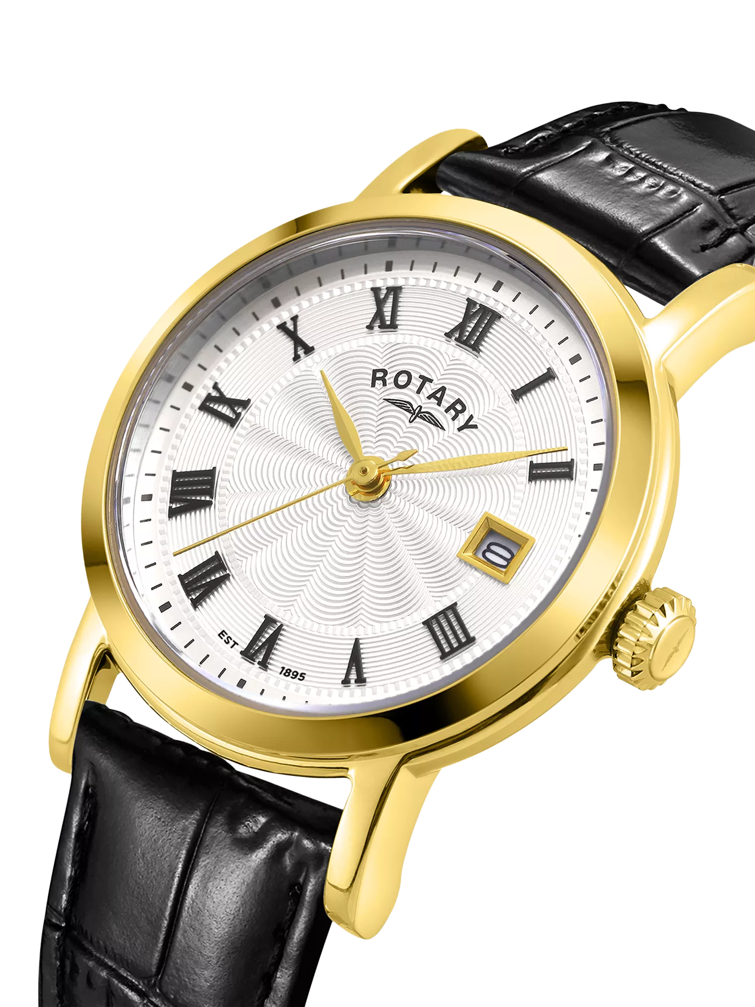 Rotary Heritage women's watch gold PVD case black strap (British brand)