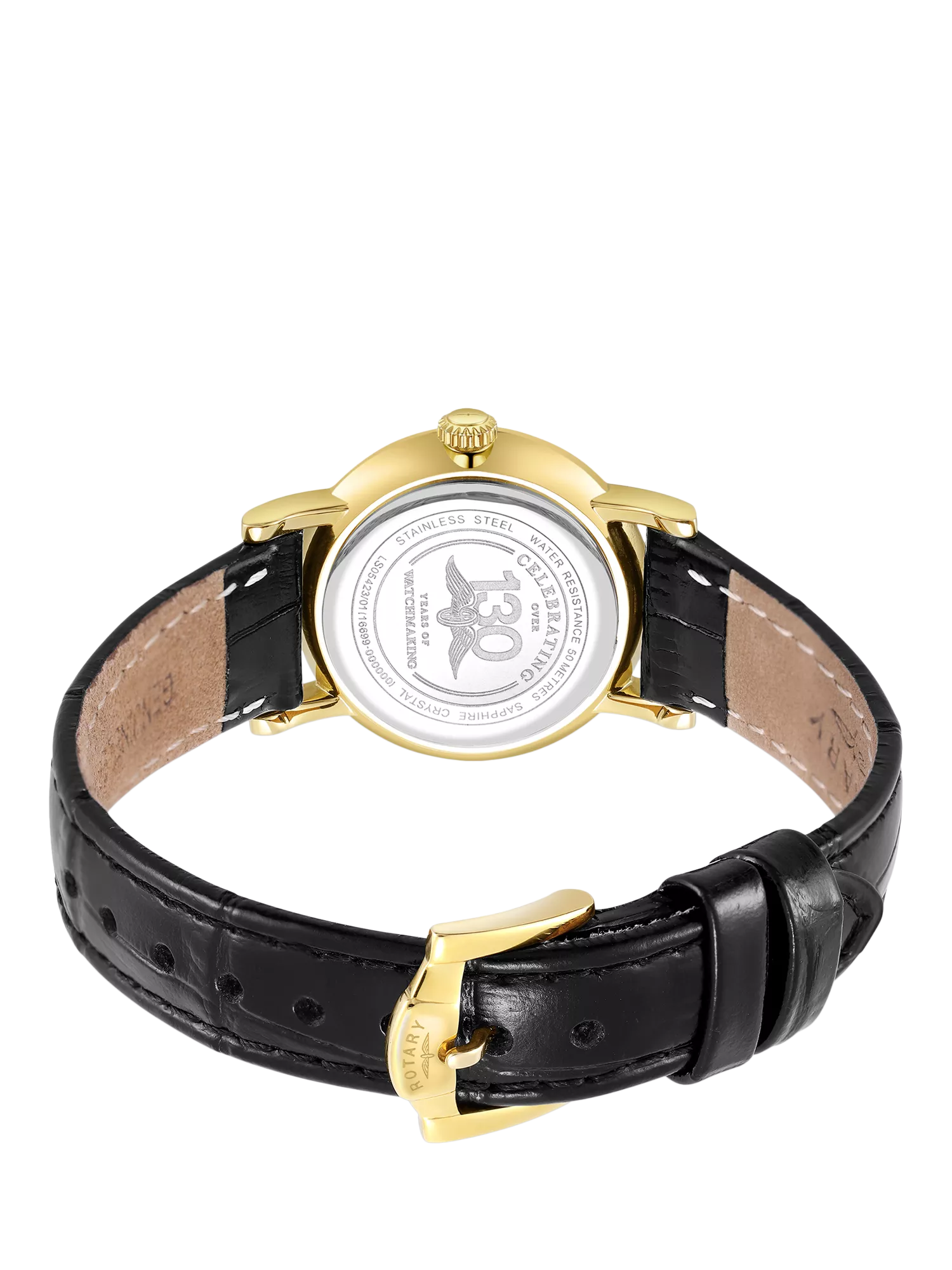 Rotary Heritage women's watch gold PVD case black strap (British brand)