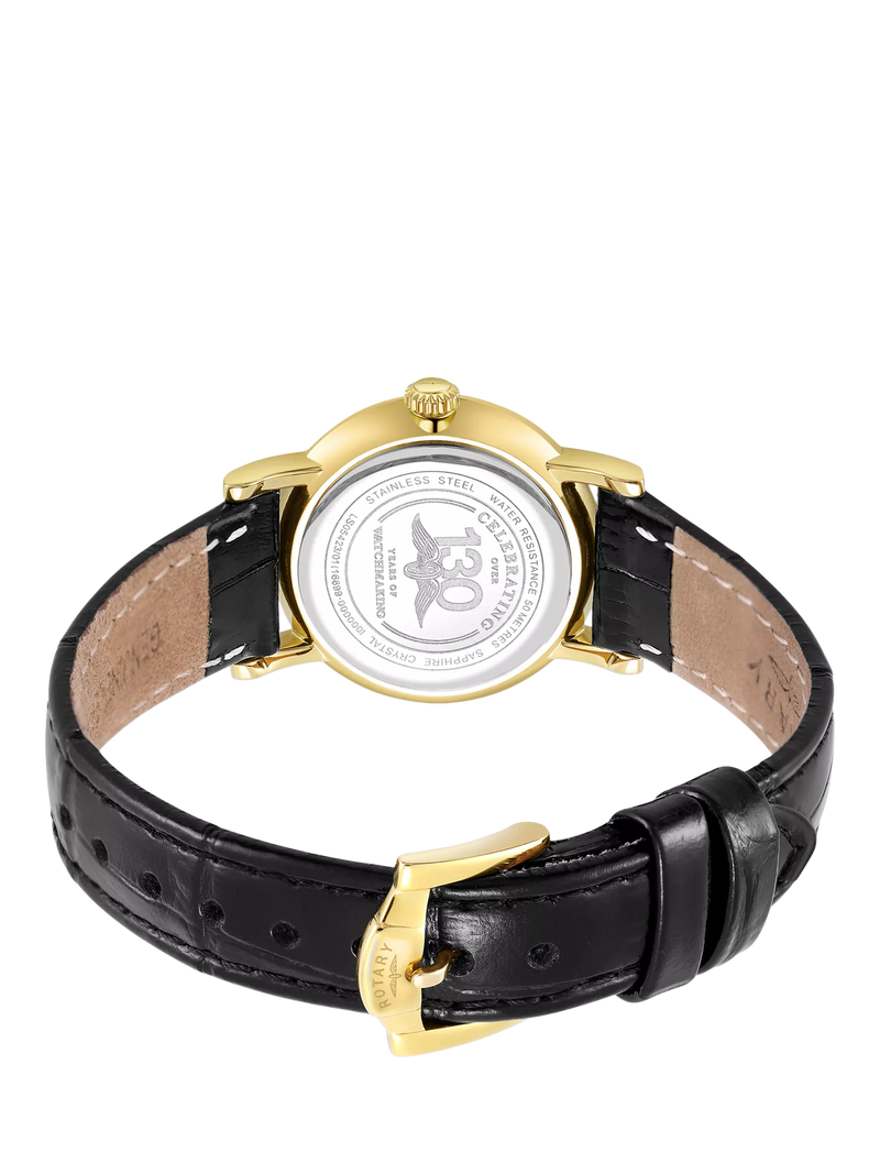 Rotary Heritage women's watch gold PVD case black strap (British brand)