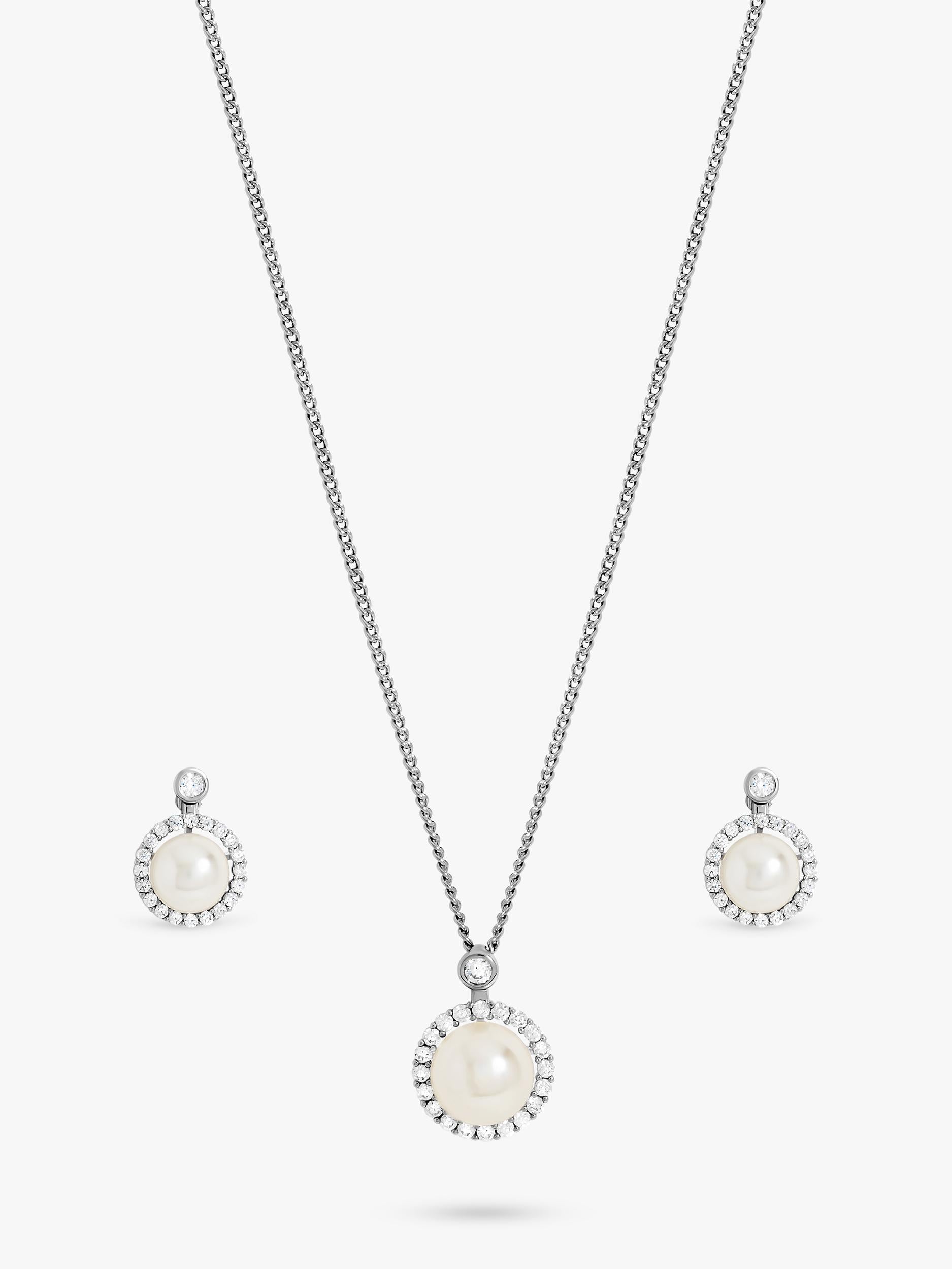 Gold-Plated Cubic Zirconia Pearl Halo Pierced Earrings Box Set